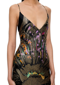 1930s Feather Burst Printed Lamé Gown - Annie's Ibiza