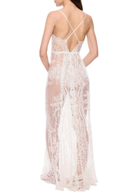 1940s White Lace Slip Dress