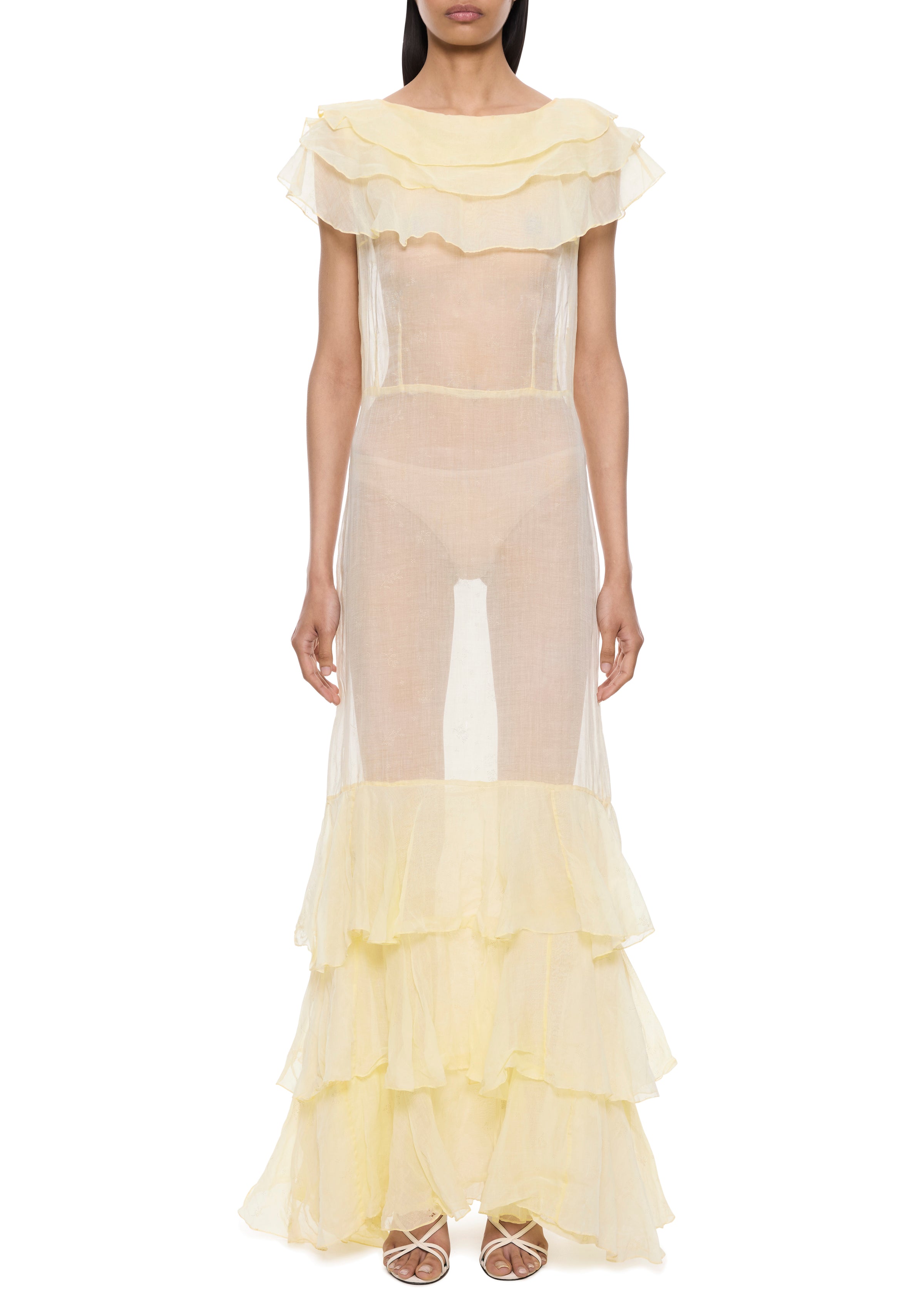 yellow chiffon ruffle dress The Dessy Group Women's Bustier Maxi Dress - Yellow