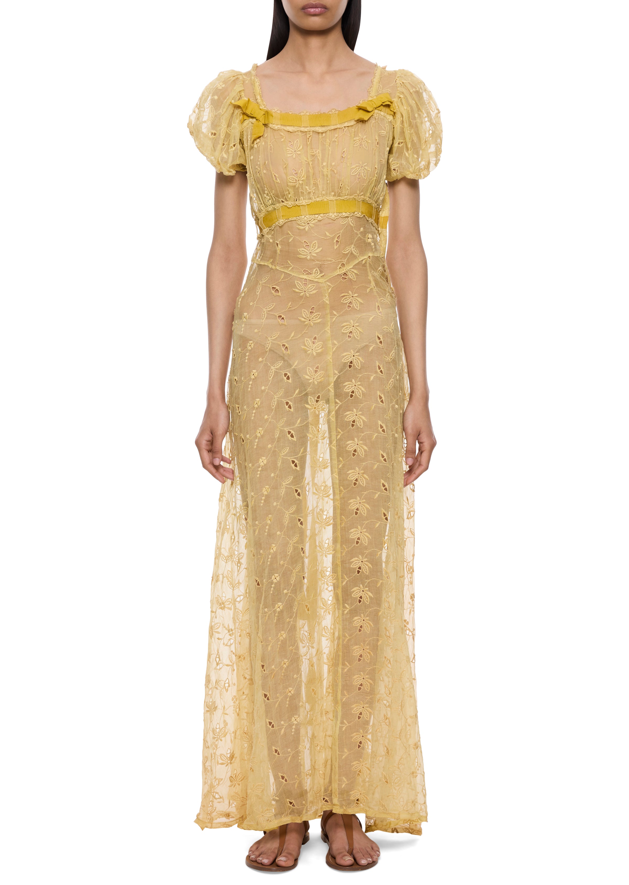 1930s Buttercup Yellow Embroidery Anglaise Dress