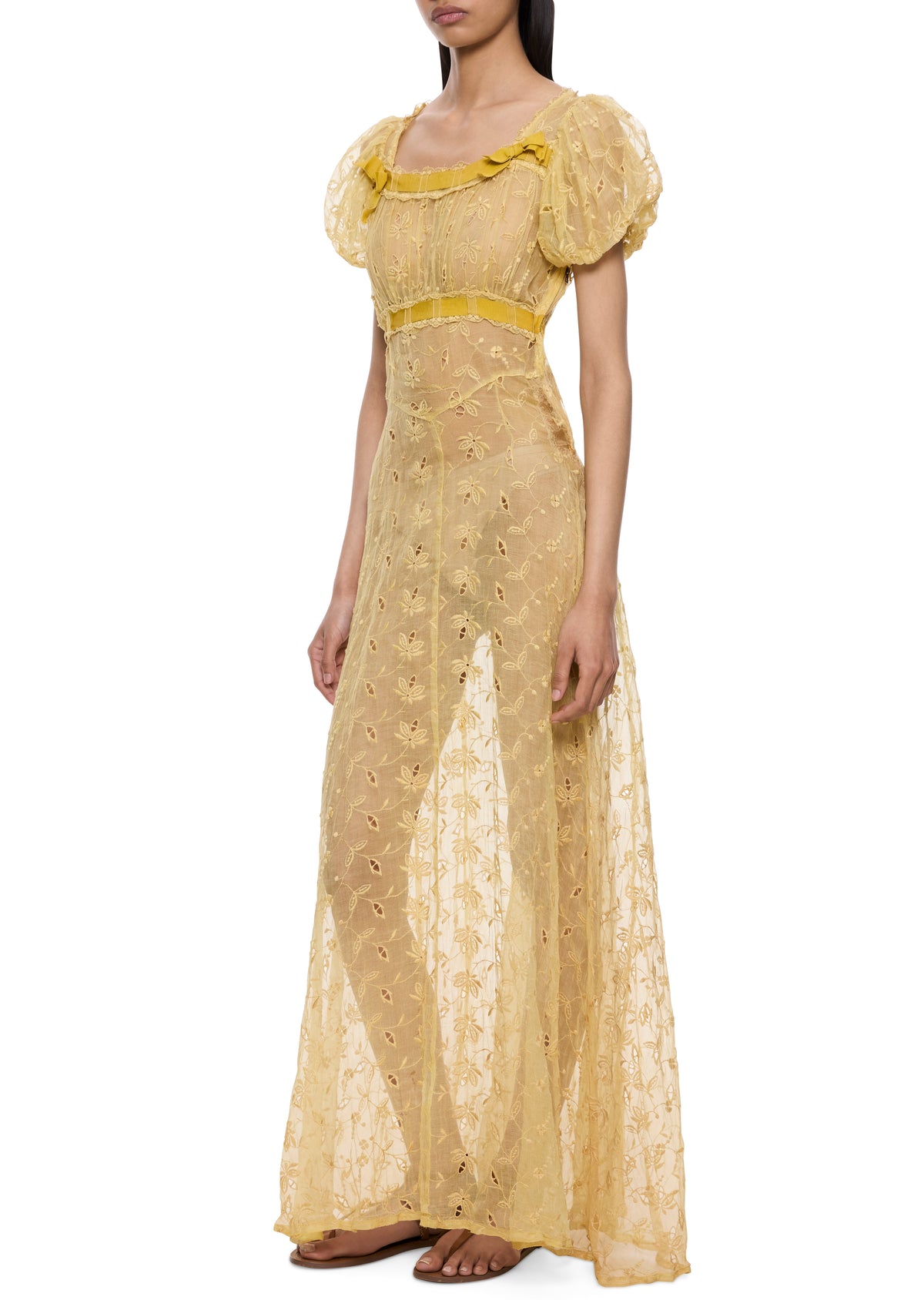 1930s Buttercup Yellow Embroidery Anglaise Dress