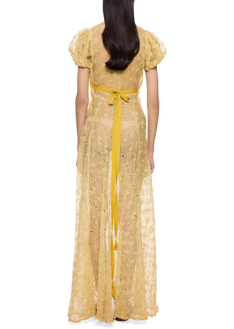 1930s Buttercup Yellow Embroidery Anglaise Dress
