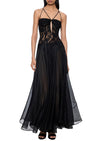 1950s Black Lace and Chiffon Gown