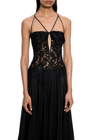 1950s Black Lace and Chiffon Gown