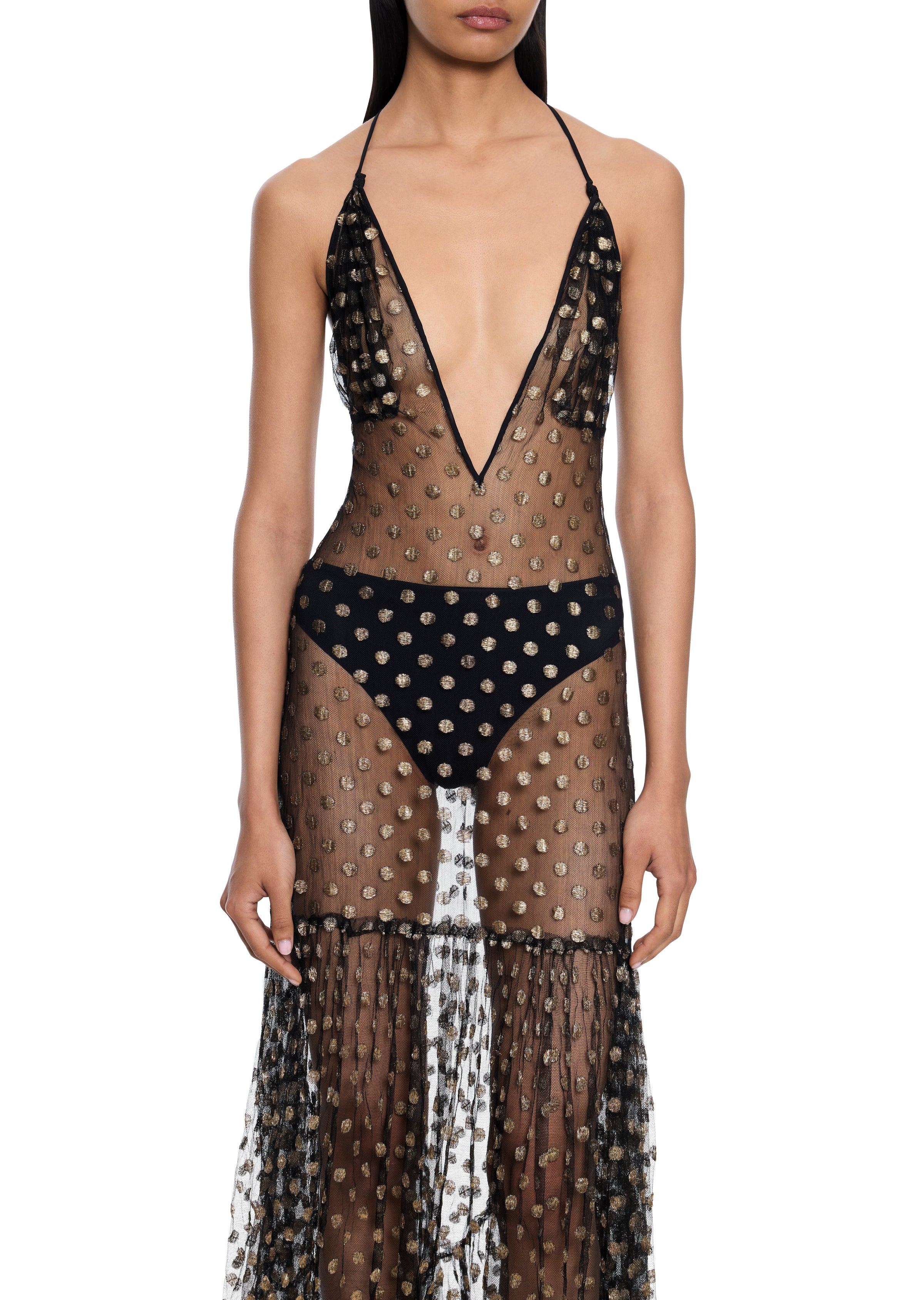 1940s Silk Chiffon Polka Dot Gown