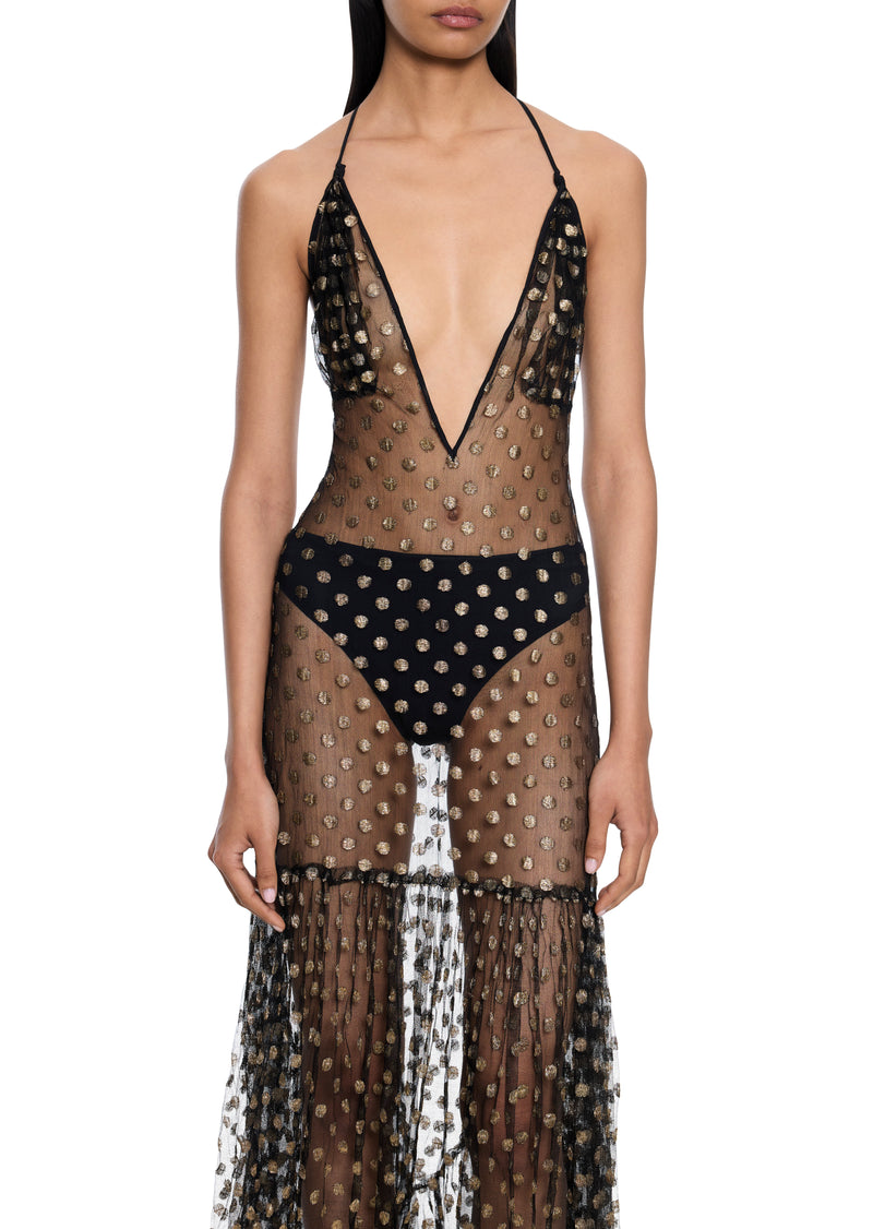 1940s Silk Chiffon Polka Dot Gown