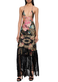 1940s Printed Lamé Gown with Tassel Fringing - Annie's Ibiza