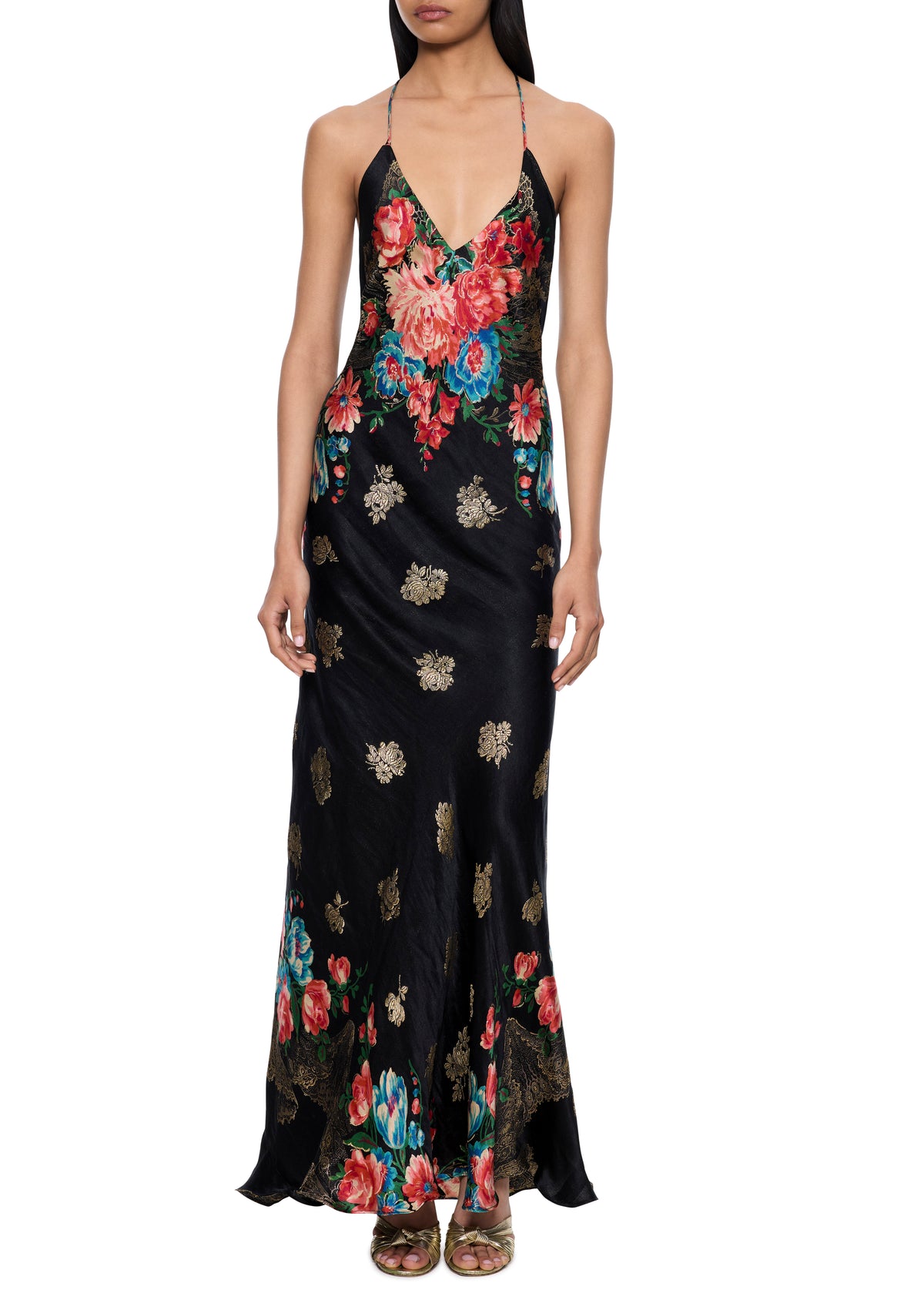 1940s Floral Lamé Dress with Gold Motifs - Annie's Ibiza