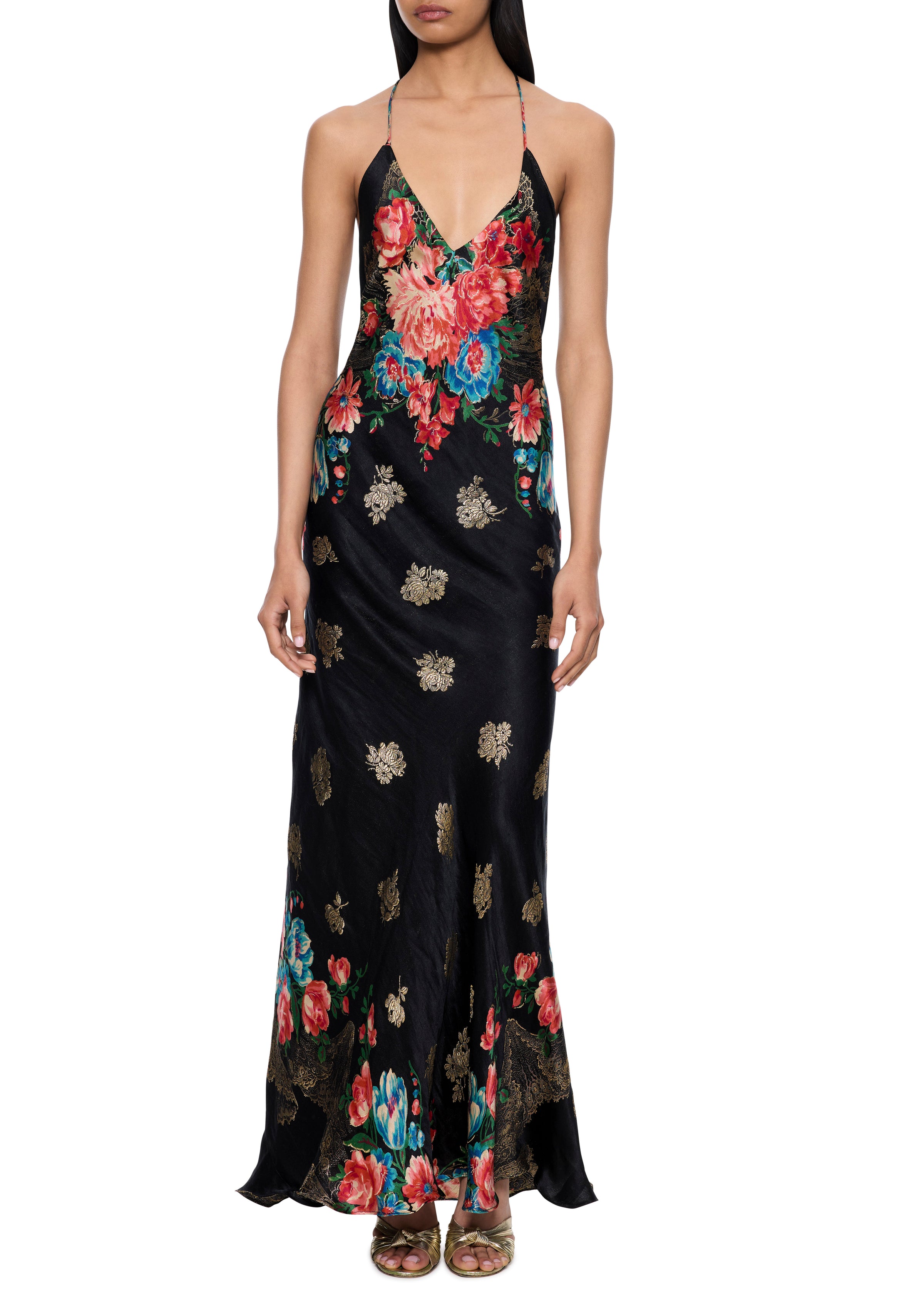 1940s Floral Lamé Dress with Gold Motifs - Annie's Ibiza