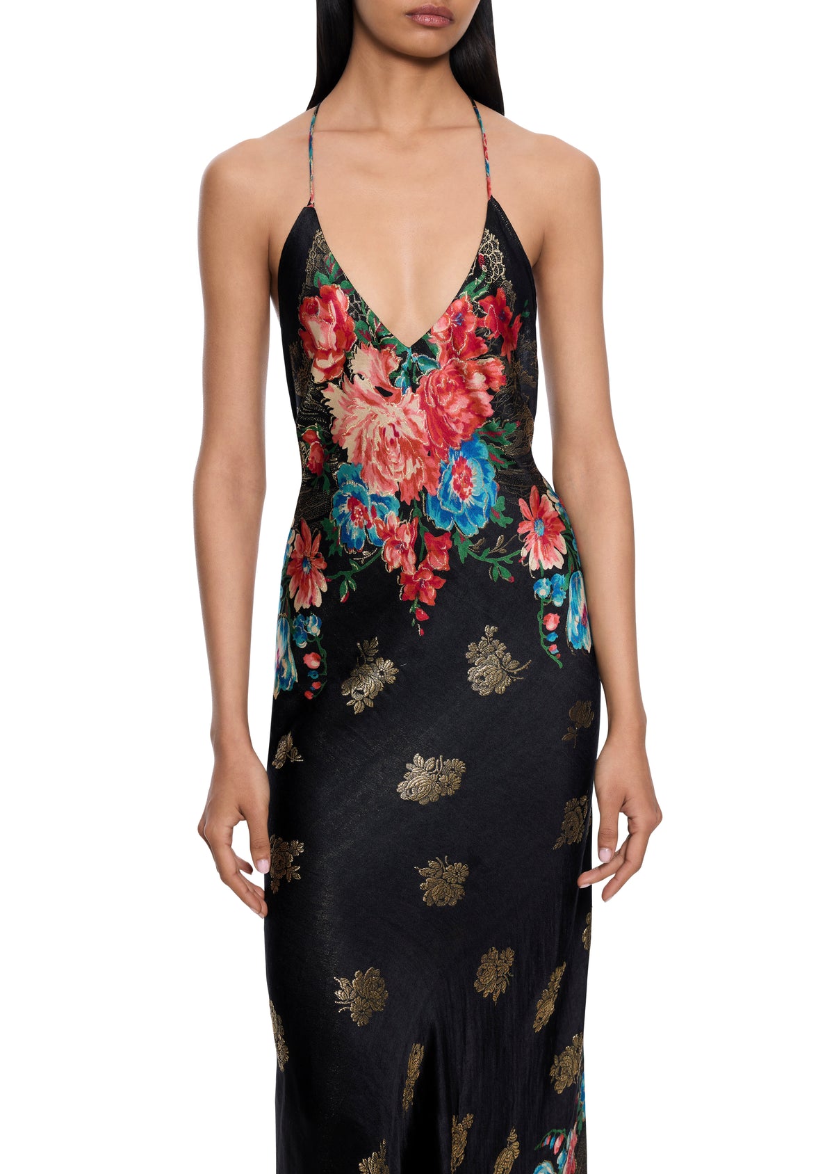 1940s Floral Lamé Dress with Gold Motifs - Annie's Ibiza