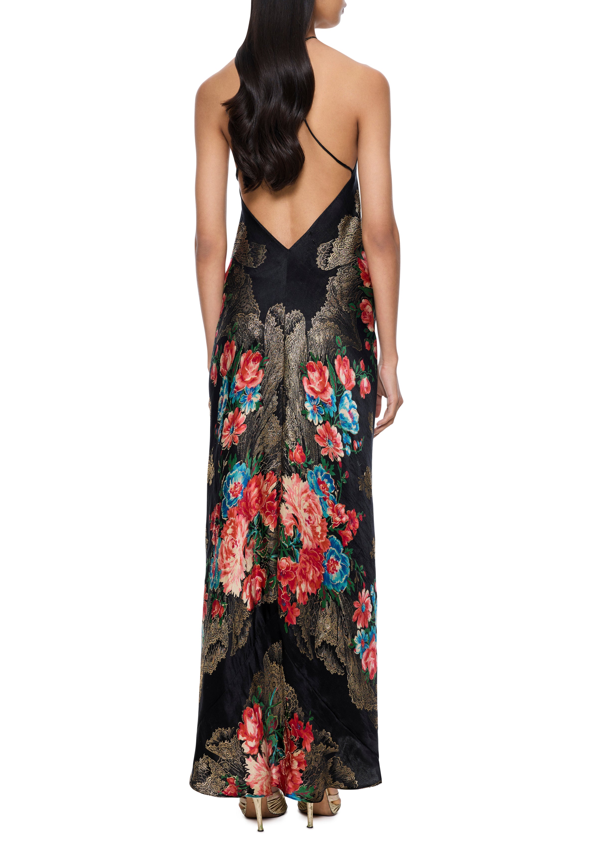 1940s Floral Lamé Dress with Gold Motifs - Annie's Ibiza