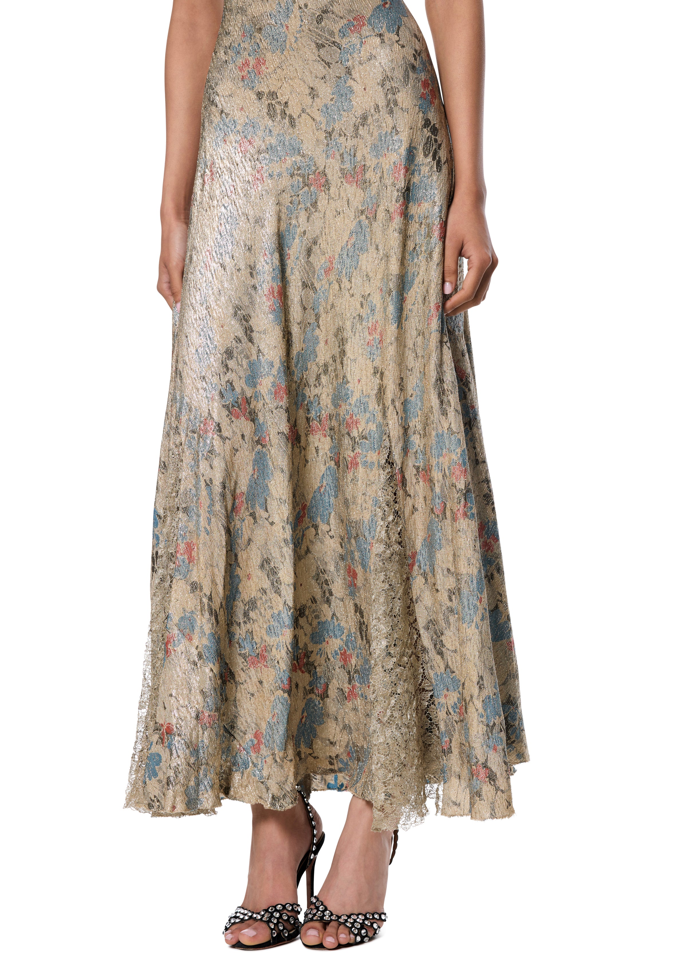 1930s Silver and Blue Floral Lamé Dress - Annie's Ibiza