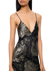 1920s Black and Silver Floral Lamé Gown