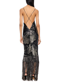 1920s Black and Silver Floral Lamé Gown