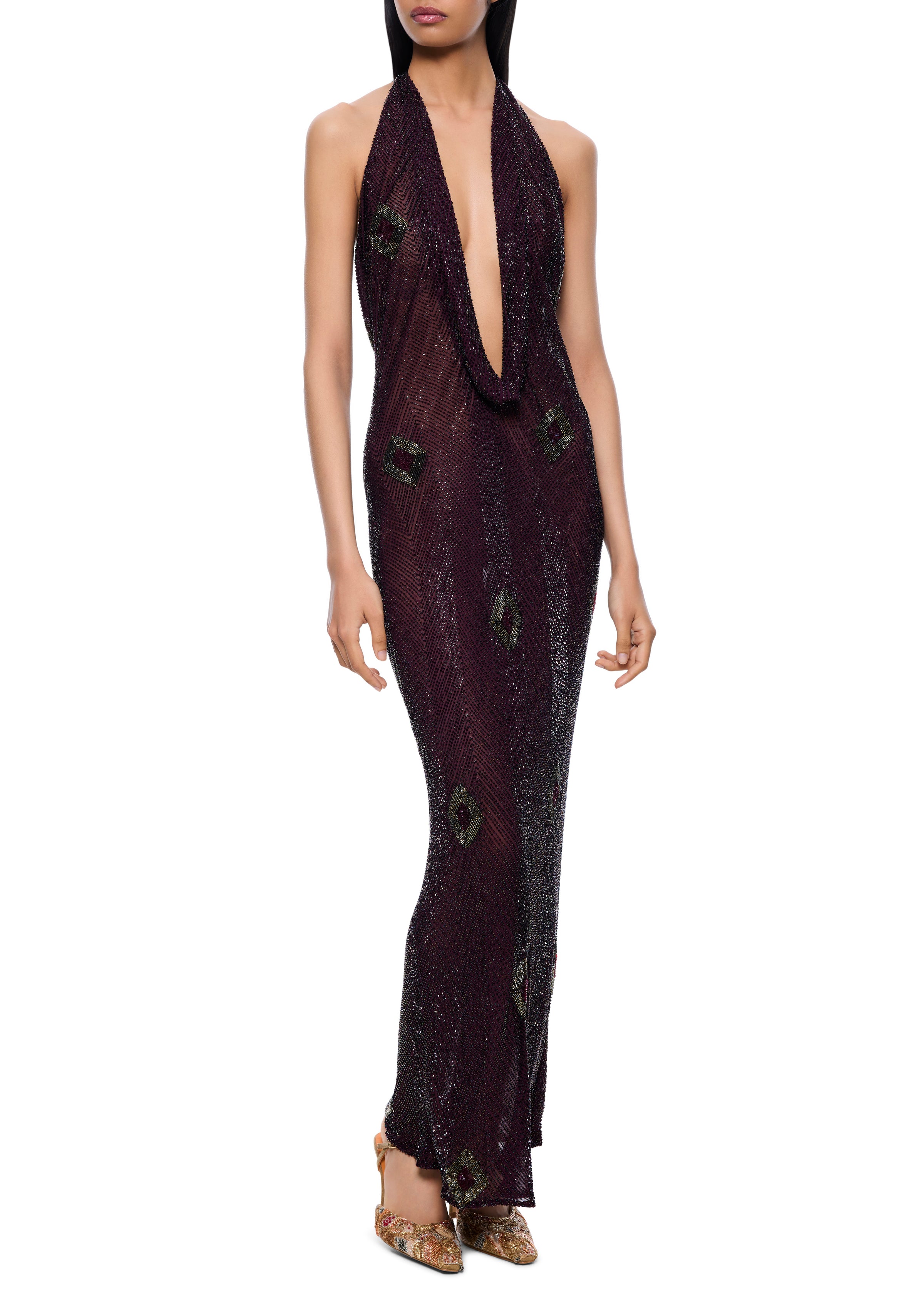 90s Plum Beaded Gown