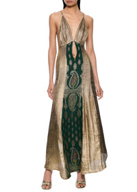 1940s Emerald and Gold Lamé Gown