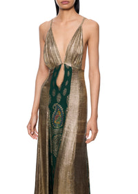 1940s Emerald and Gold Lamé Gown