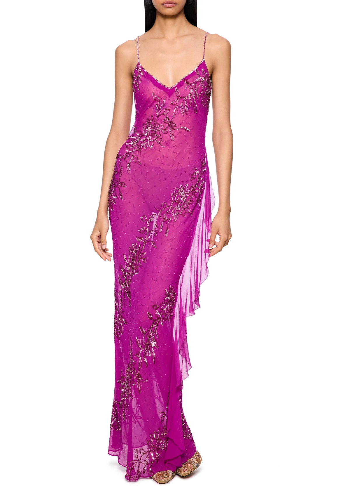 90s Magenta Sequin Slip Gown