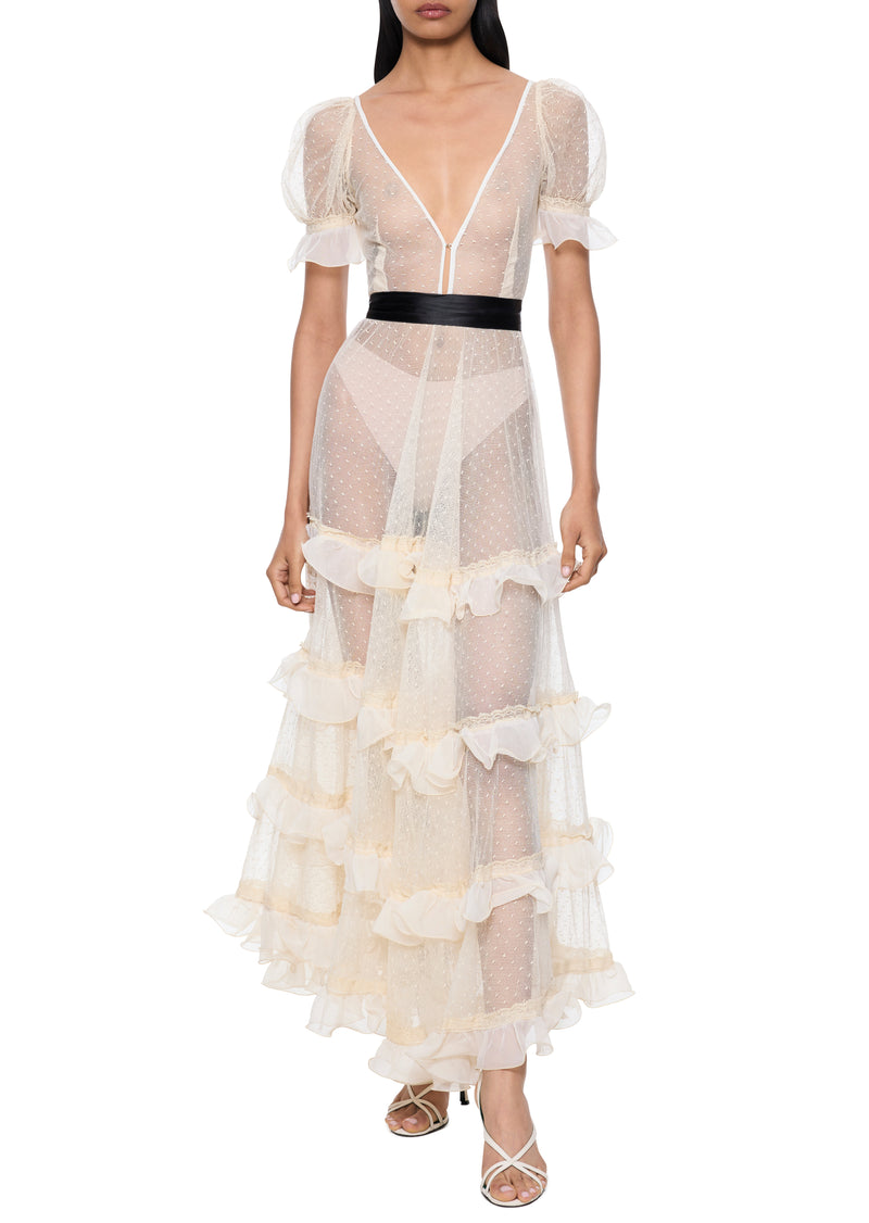 1930s Ivory Tulle Dress