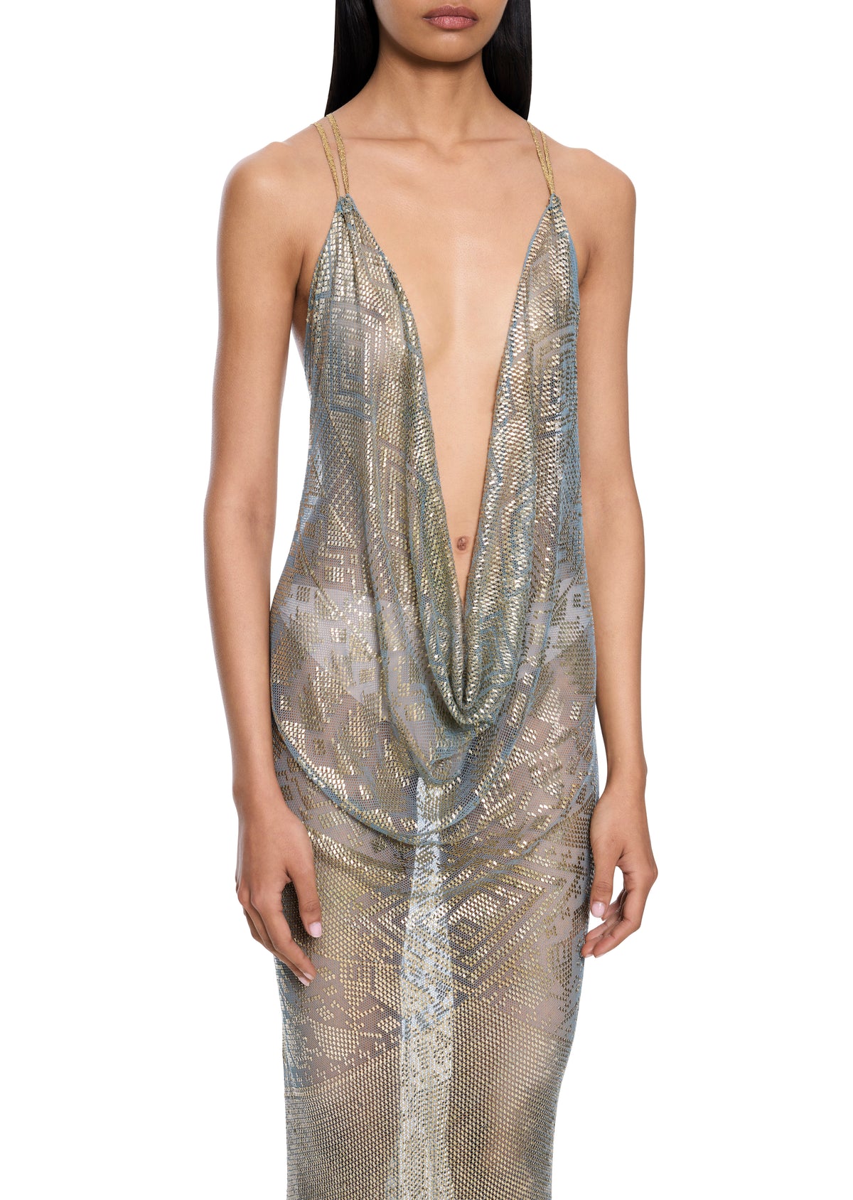 1920s Gold and Blue Egyptian Gown