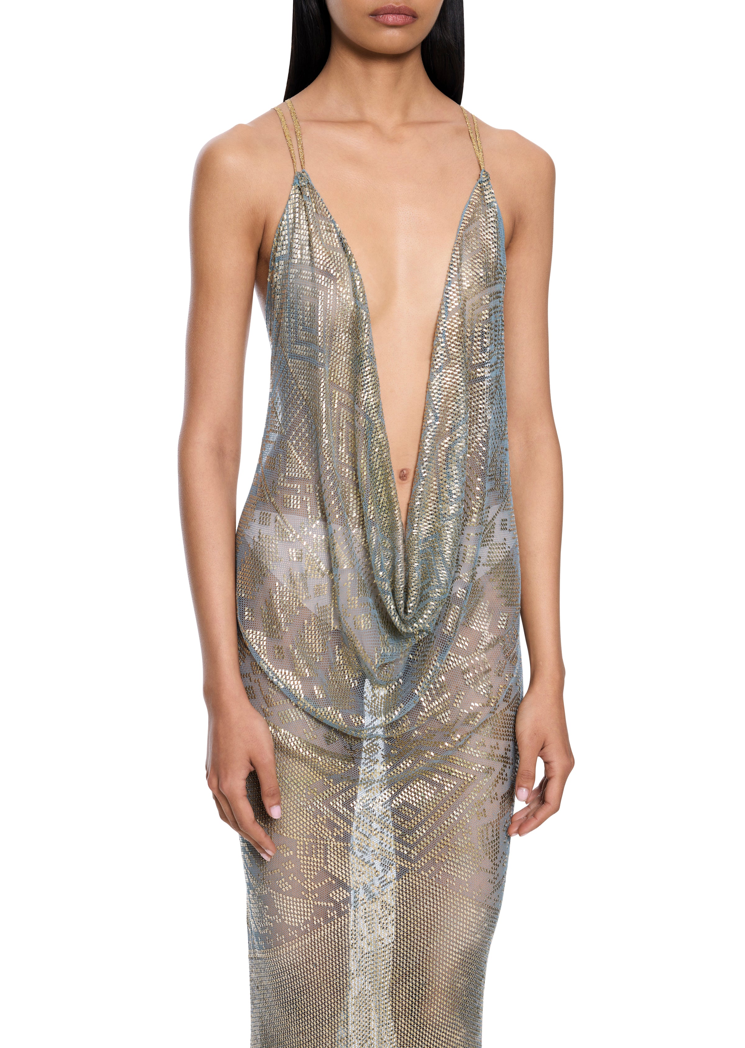 1920s Gold and Blue Egyptian Gown - Annie's Ibiza