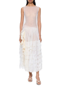 1920s Drop Waist Ivory Ruffle Dress