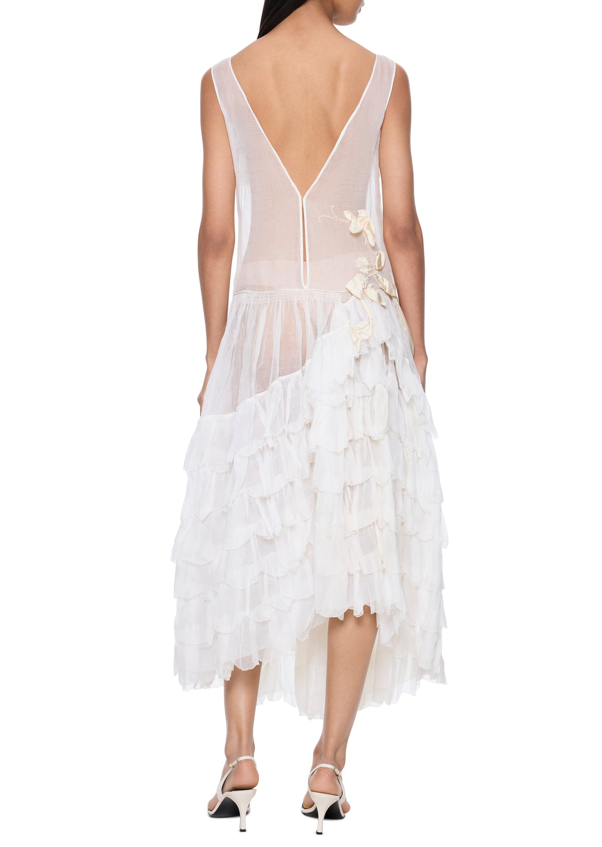 1920s Drop Waist Ivory Ruffle Dress