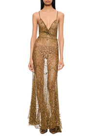 1940s Gold Metalwork Lace Gown