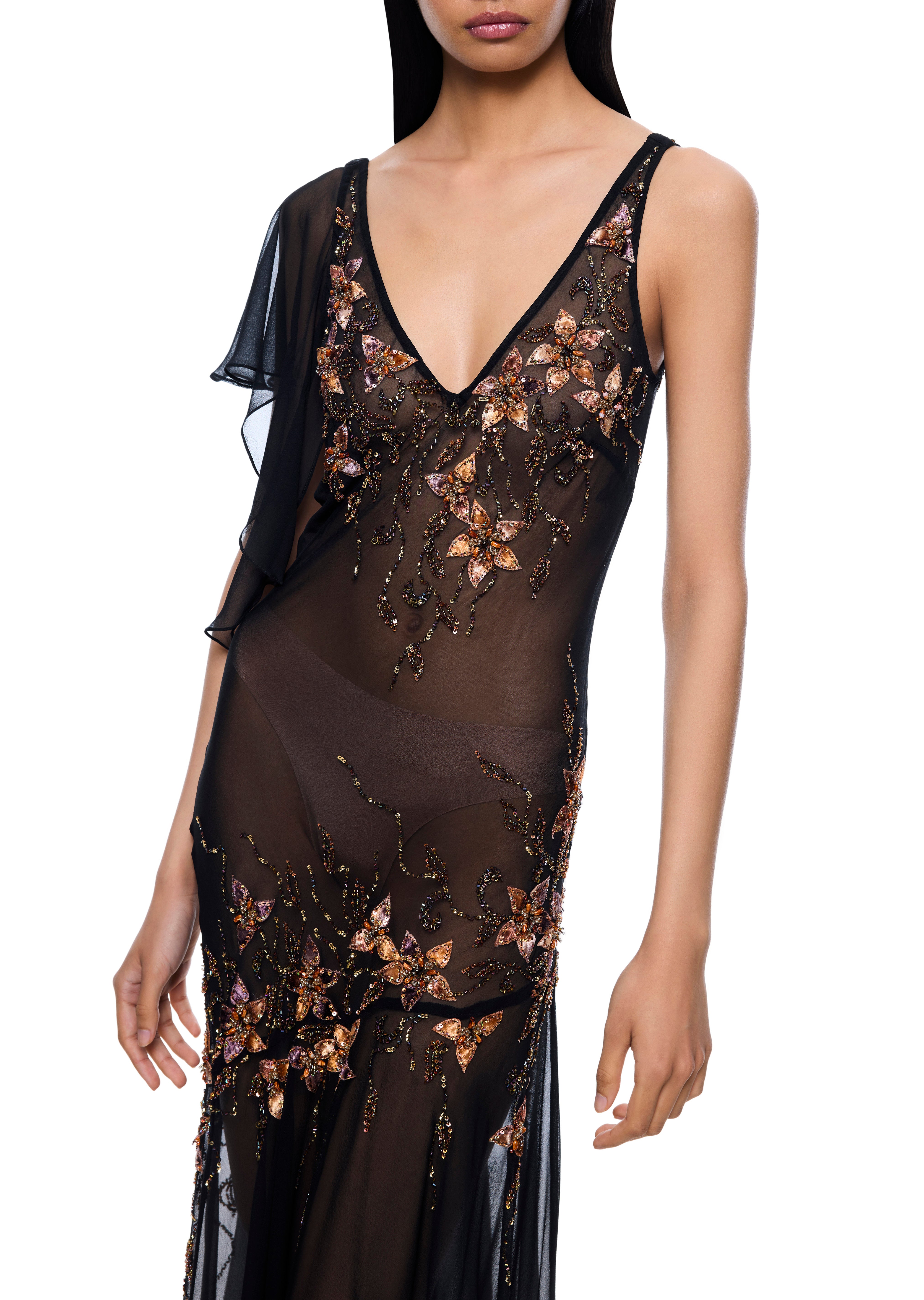 90s Cascading Black Chiffon Floral Dress – Annie's Ibiza Online