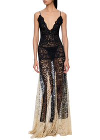 1940s Black and Peach Lace Dress