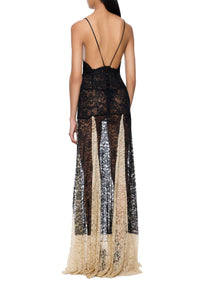 1940s Black and Peach Lace Dress