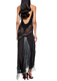 90s Black Hand Beaded Fringe Dress - Annie's Ibiza