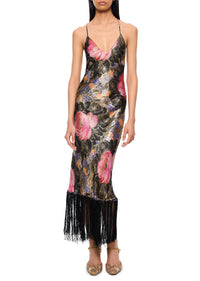 1920s Pink and Orange Floral Lamé Gown