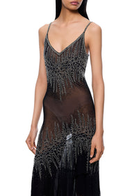 90s Black and Silver Beaded Gown