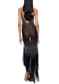 90s Black and Silver Beaded Gown