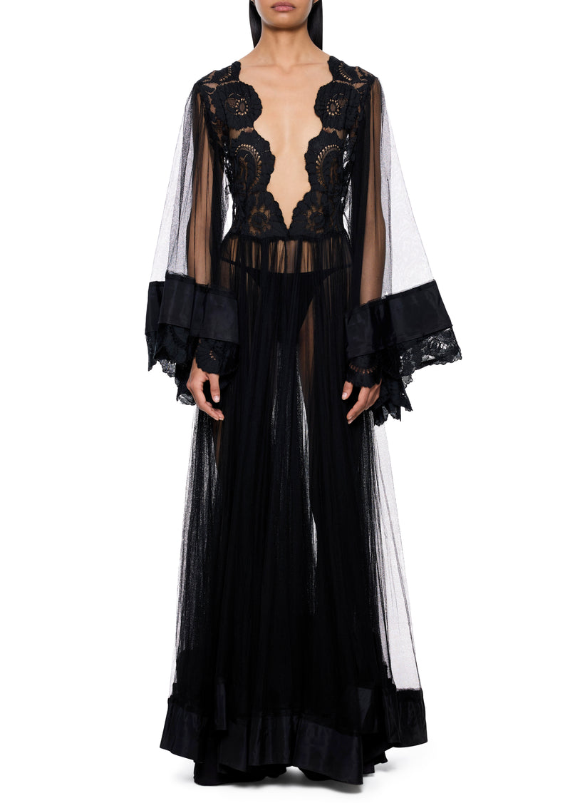 1930s Handmade Lace Gown with Voluminous Sleeves