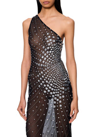 Vintage Crystal-Embellished One-Shoulder Gown: Sheer Black Chiffon - Annie's Ibiza