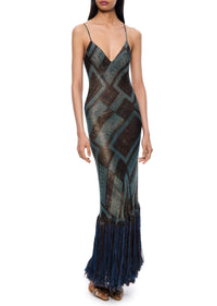 1920s Teal and Bronze Lamé Gown