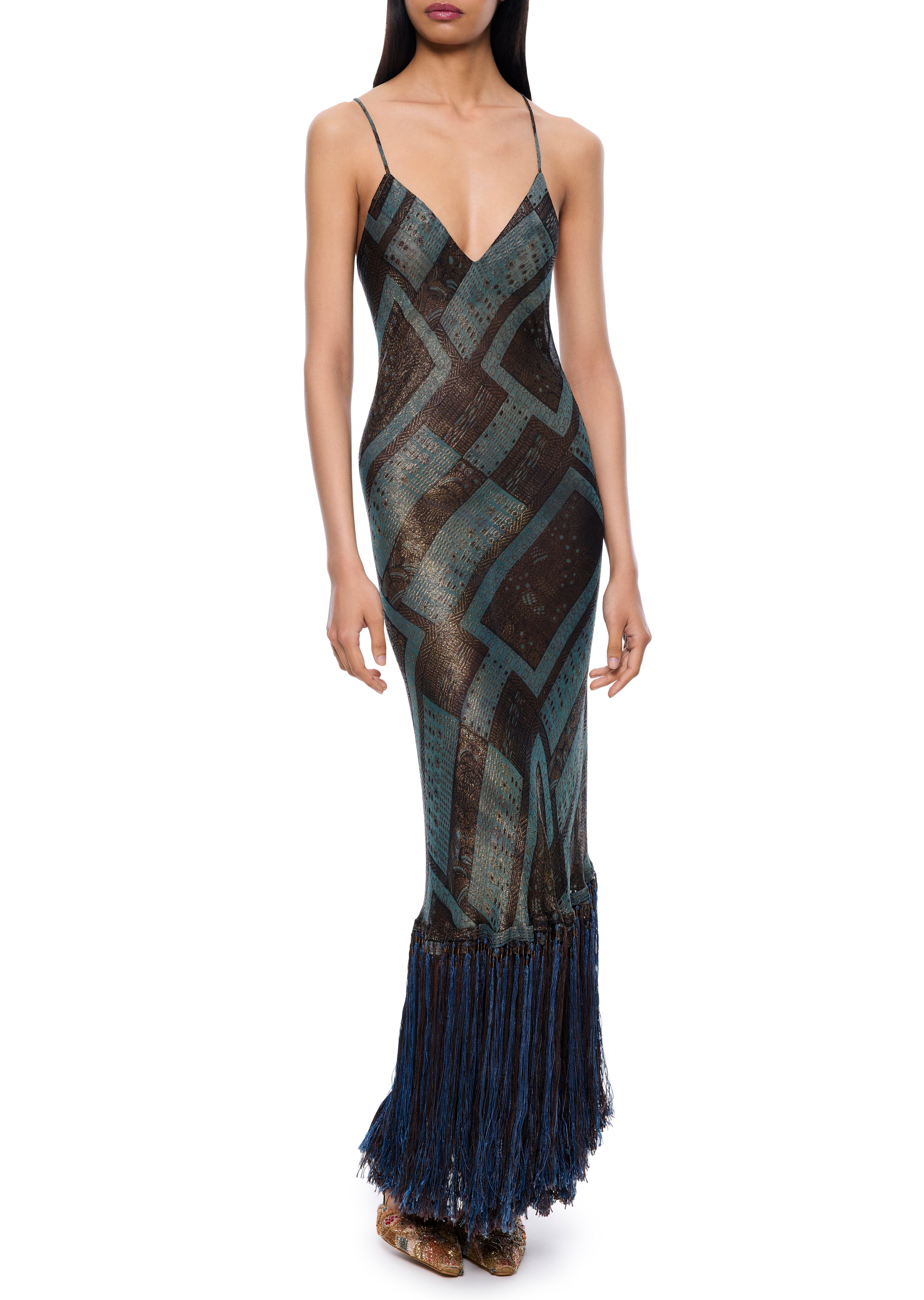 1920s Teal and Bronze Lamé Gown