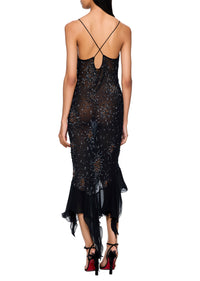 Vintage Black Beaded Ruffle Midi Dress - Annie's Ibiza