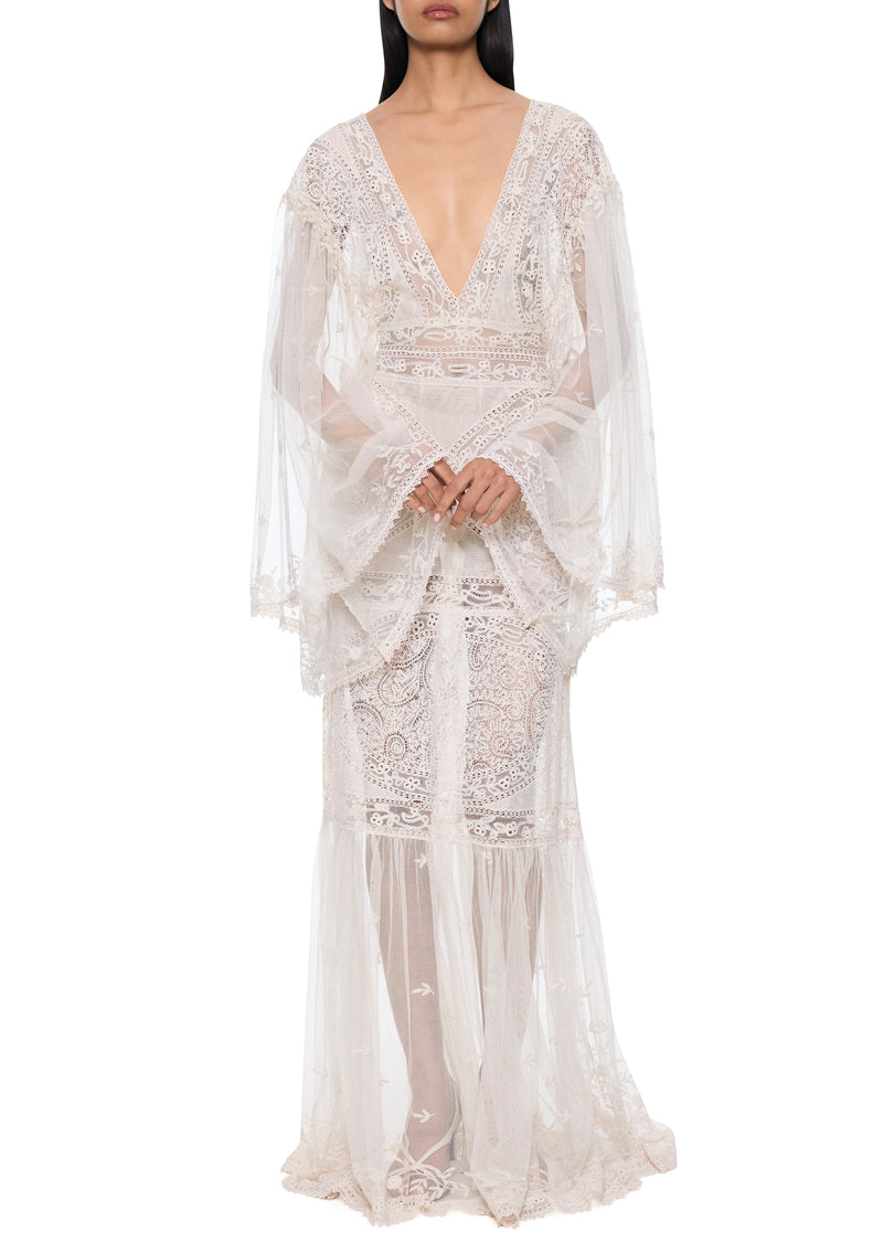 1930s Handcrafted Ivory Lace Gown