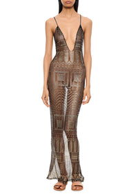 1920s Gold and Black V Neck Egyptian Dress