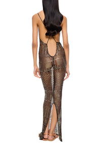 1920s Gold and Black V Neck Egyptian Dress