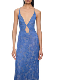 1940s Blue and Silver Lamé Dress