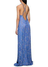 1940s Blue and Silver Lamé Dress