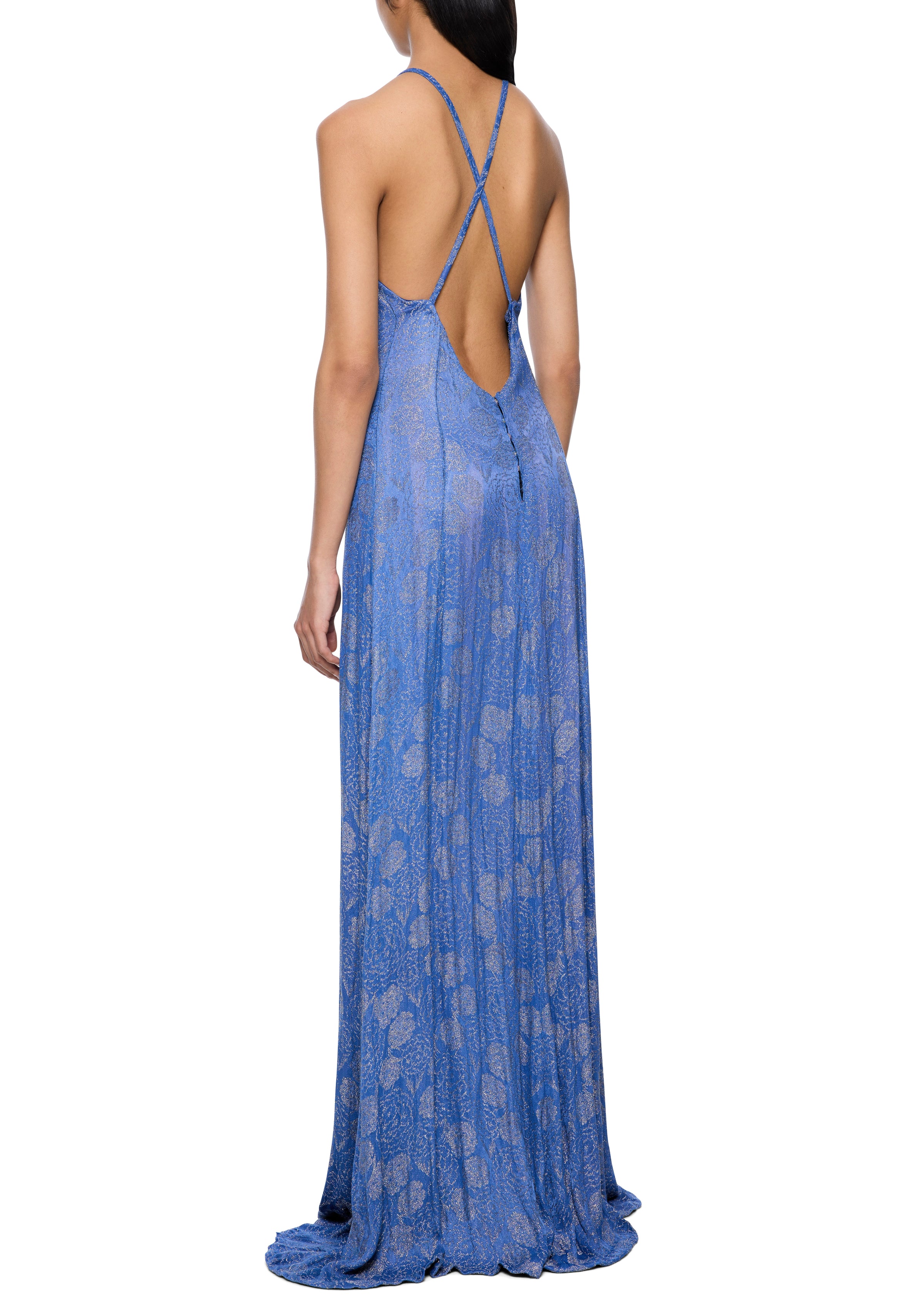 1940s Blue and Silver Lamé Dress