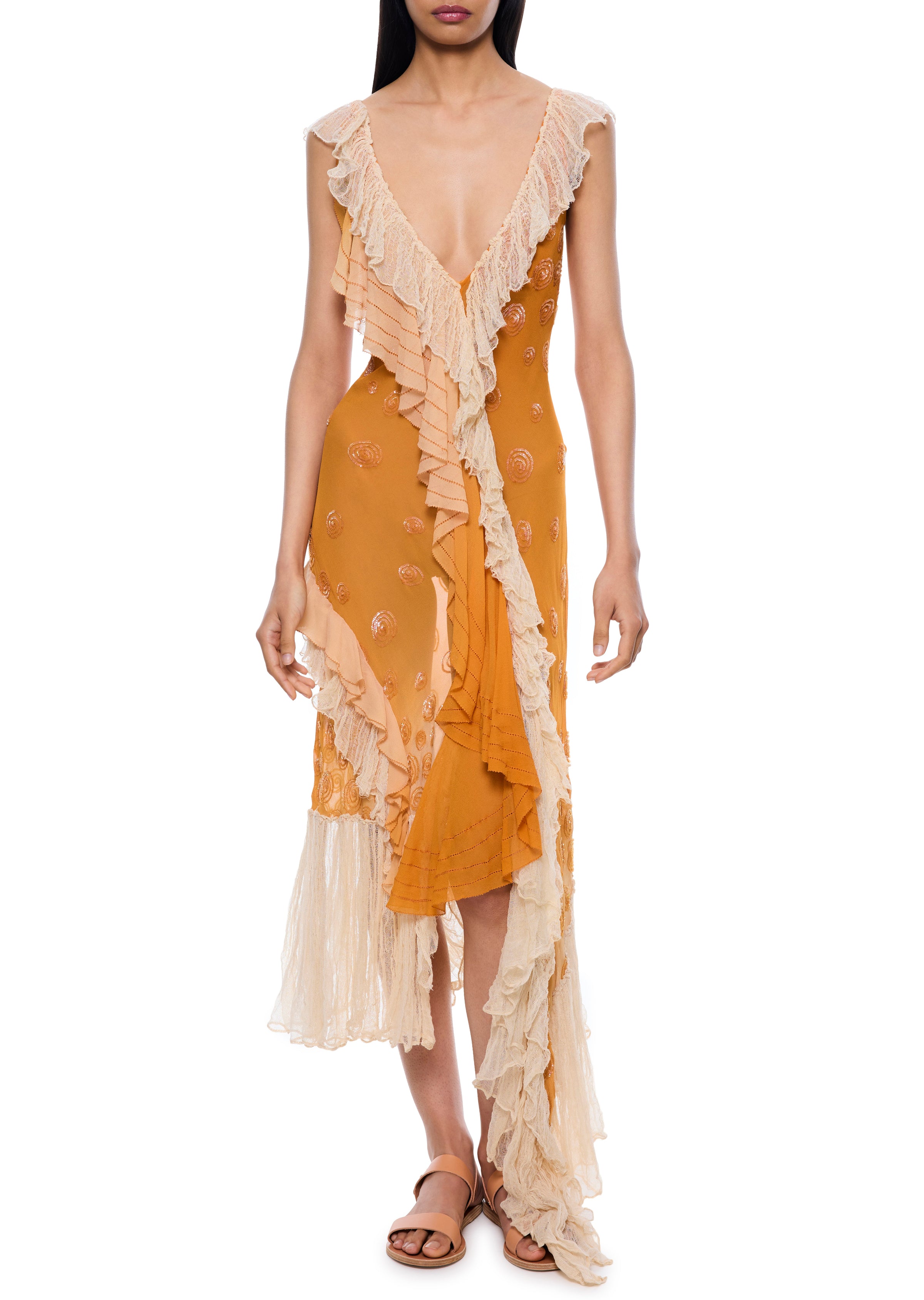 1990s Apricot Ruffle Dress – Annie's Ibiza Online