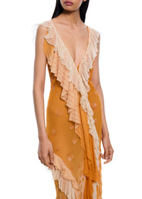 1990s Apricot Ruffle Dress