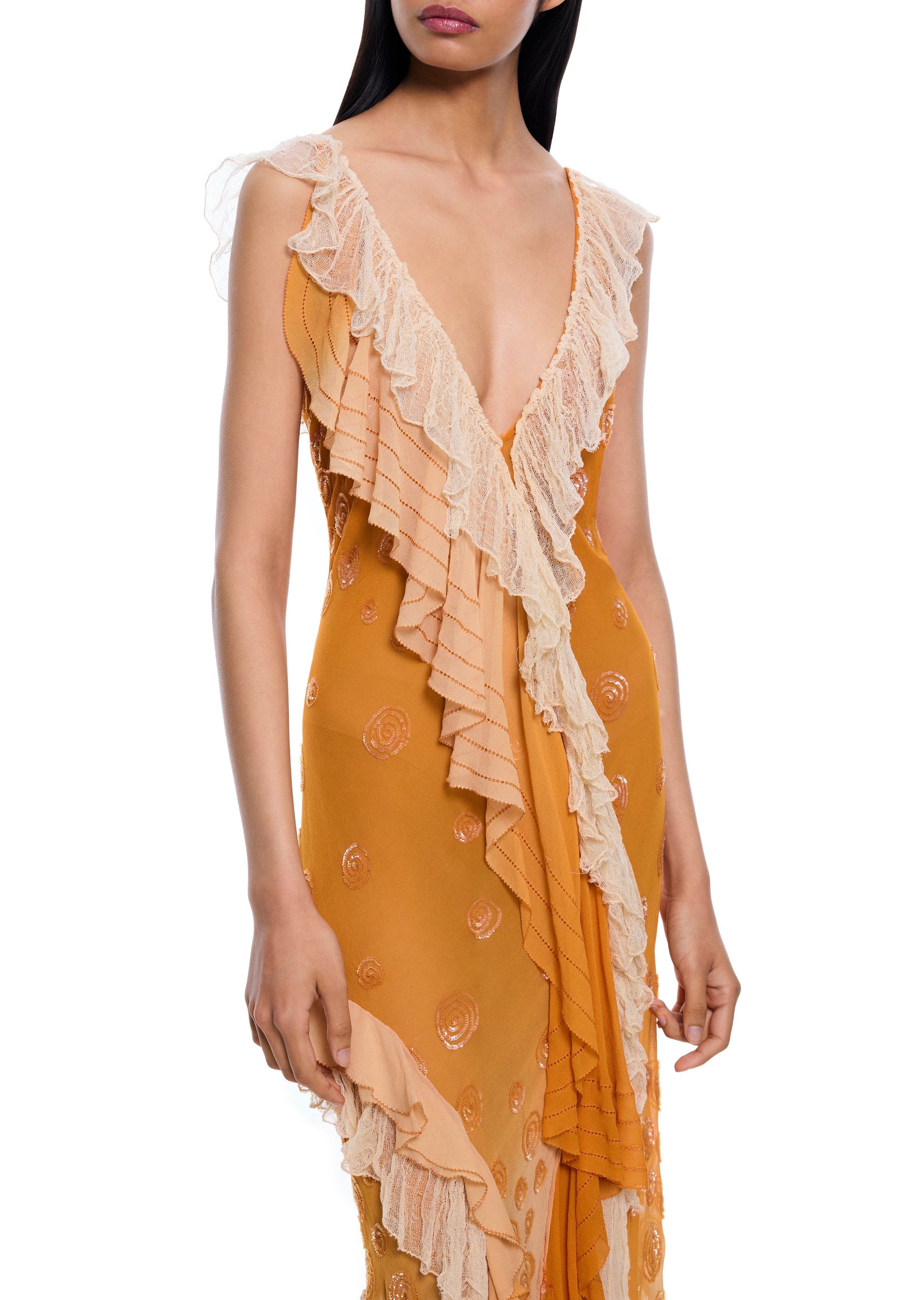 1990s Apricot Ruffle Dress