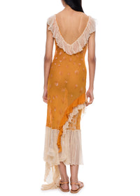 1990s Apricot Ruffle Dress